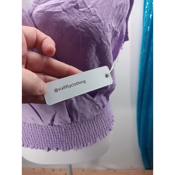 NWT Six Fifty Sleeveless Pastel Lavender Top Size Small Elastic Smocked Bottom - Picture 3 of 9